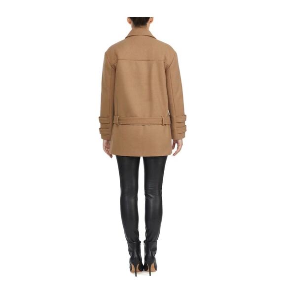 Badgley Mischa Coat Rosalie Notch Collar Camel Brown M New $268 Belted Designer - Picture 3 of 13